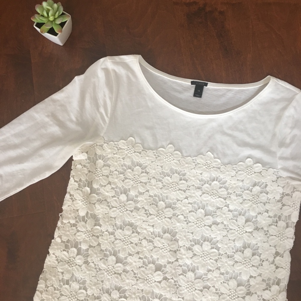 J. Crew | Lace 3/4 sleeve Cream Top XS